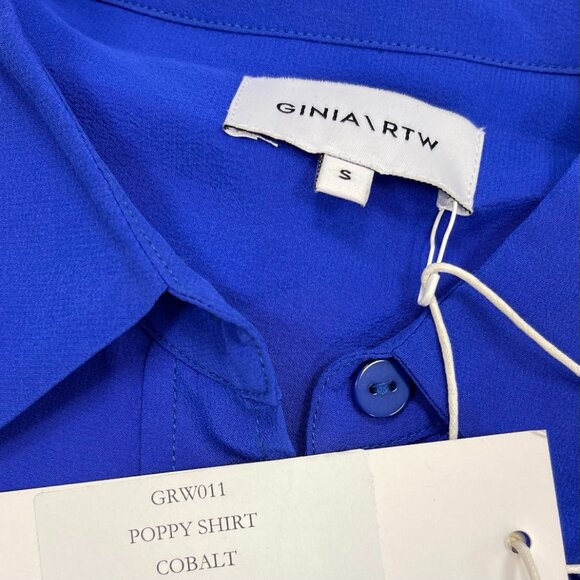 GINIA RTW  100% Silk Poppy Shirt in Cobalt - Size Small - NWT - Picture 4 of 8